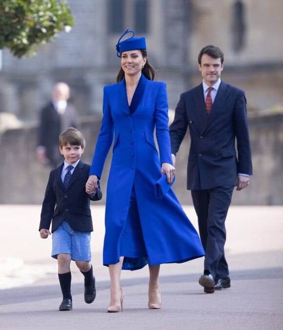 Kate Middleton et le prince Louis de Galles - La famille royale va assister à la messe de Pâques à la chapelle Saint-Georges au château de Windsor, le 9 avril 2023.