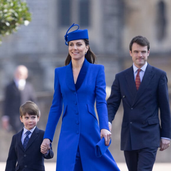 Kate Middleton et le prince Louis de Galles - La famille royale va assister à la messe de Pâques à la chapelle Saint-Georges au château de Windsor, le 9 avril 2023.