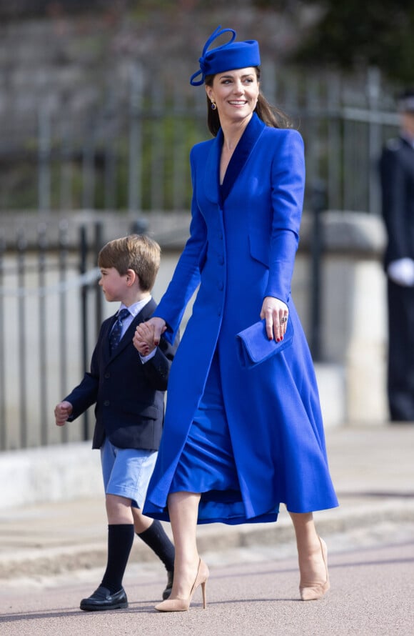 Kate Middleton et le prince Louis de Galles - La famille royale va assister à la messe de Pâques à la chapelle Saint-Georges au château de Windsor, le 9 avril 2023.
