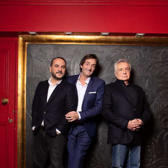 Michel Sardou, François-Xavier Demaison, Pierre Palmade - Backstage de l'enregistrement de l'émission "Le Grand Restaurant" à Paris. © Philippe Leroux / Bestimage