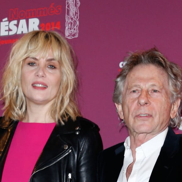 Emmanuelle Seigner (Meilleure Actrice) et son mari Roman Polanski (Meilleur Réalisateur) lors du déjeuner des nommés aux César au restaurant Fouquet's à Paris, le 8 février 2014.