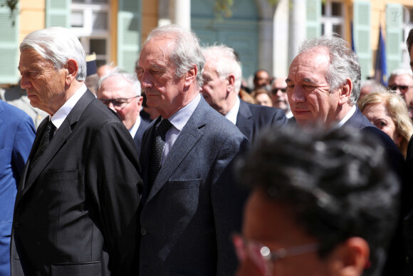 Alain Madelin, Gérard Longuet et François Bayrou - Obsèques de l'ancien ministre François Léotard en la Cathédrale Notre-Dame et Saint-Léonce de Fréjus, France, le 3 mai 2023. François Léotard, né le 26 mars 1942 à Cannes et mort le 25 avril 2023, est un homme politique français. Député du Var et maire de Fréjus pendant près de vingt ans, il est ministre de la Culture et de la Communication de 1986 à 1988 et ministre d'État, ministre de la Défense de 1993 à 1995. © Philippe Arnassan/Nice Matin/Bestimage