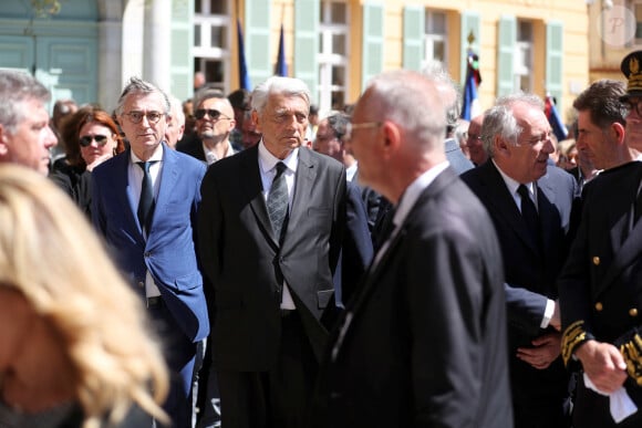 Philippe Douste-Blazy, Alain Madelin, François Bayrou et Charles-Ange Ginesy - Obsèques de l'ancien ministre François Léotard en la Cathédrale Notre-Dame et Saint-Léonce de Fréjus, France, le 3 mai 2023. François Léotard, né le 26 mars 1942 à Cannes et mort le 25 avril 2023, est un homme politique français. Député du Var et maire de Fréjus pendant près de vingt ans, il est ministre de la Culture et de la Communication de 1986 à 1988 et ministre d'État, ministre de la Défense de 1993 à 1995. © Philippe Arnassan/Nice Matin/Bestimage