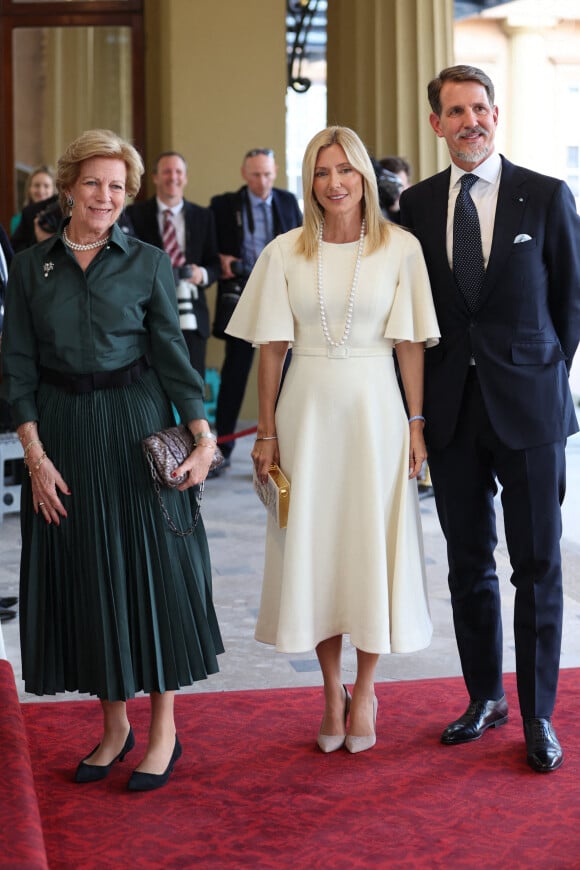 La princesse Marie-Chanta de Grèce, le prince de Grèce Pavlos et la reine Anne-Marie - Dîner organisé à Buckingham Palace à Londre, pour une réception en l'honneur de Charles III, la veille de son couronnement. Le 5 mai 2023. 