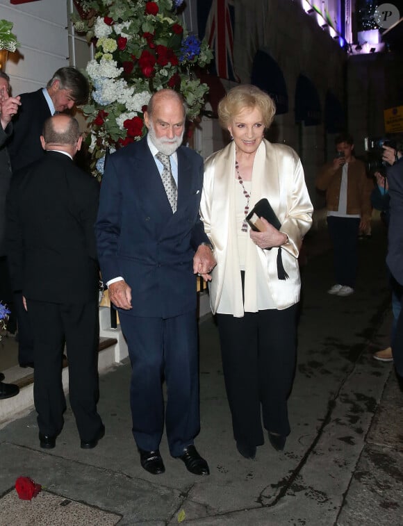 Le prince Michael de Kent et la princesse Michael de Kent - Les invités au couronnement du roi d'Angleterre à la sortie du dîner au restaurant Oswald's dans le quartier de Mayfair à Londres, Royaume Uni, le 5 mai 2023. 