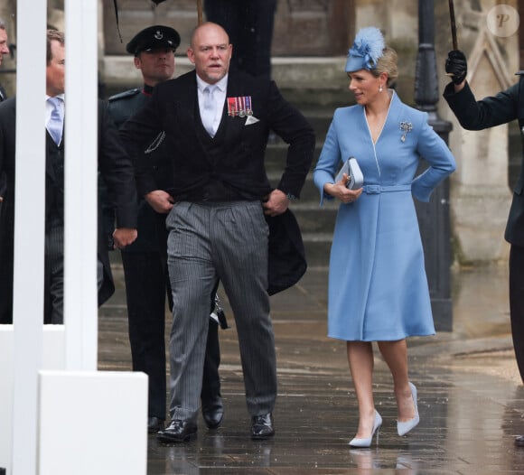 Mike Tindall et Zara Phillips (Zara Tindall), lors de la cérémonie de couronnement du roi d'Angleterre à Londres, Royaume Uni, le 6 mai 2023. 