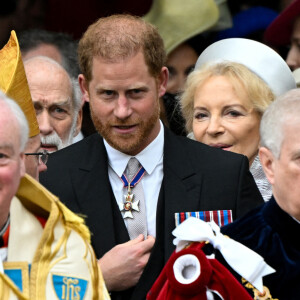 Le prince Harry, duc de Sussex - Sortie de la cérémonie de couronnement du roi d'Angleterre à l'abbaye de Westminster de Londres, Royaume Uni, le 6 mai 2023. 