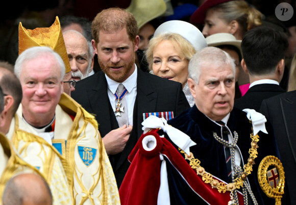 Le prince Harry, duc de Sussex - Sortie de la cérémonie de couronnement du roi d'Angleterre à l'abbaye de Westminster de Londres, Royaume Uni, le 6 mai 2023. 