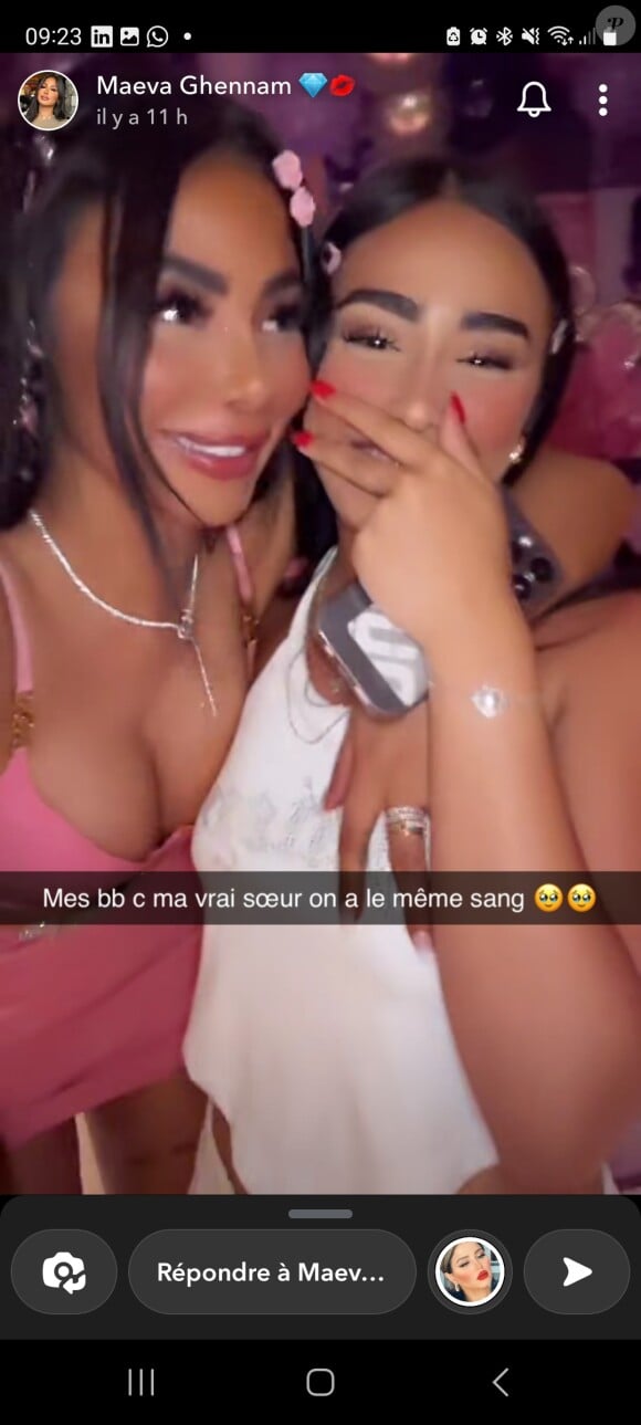 La candidate des "Marseillais" a fait la fête avec ses proches
Maeva Ghennam présente sa demi-soeur sur Snapchat, le 15 mai 2023
