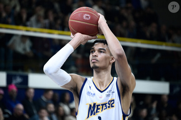 Victor Wembanyama - 28ème journée du championnat de France de basket entre les Metropolitans 92 et Le Mans (89-83) à Levallois le 28 mars 2023.