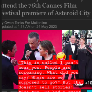 La femme de Tom Hanks explique ce qu'il s'est passé sur le tapis rouge à Cannes.