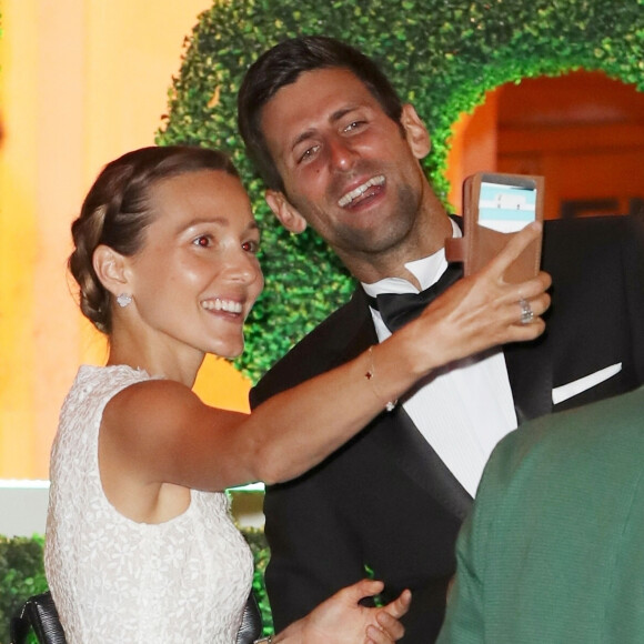 Novak Djokovic et sa femme Jelena Djokovic lors du dîner des champions de Wimbledon à Guildhall à Londres, le 15 juillet 2018. Novak a remporté la finale contre le sud-africain K. Anderson (6-2; 6-2; 7-3)