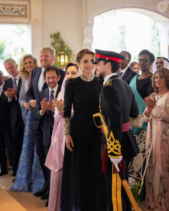La reine Rania de Jordanie et le prince Hussein de Jordanie - Mariage du prince Hussein bin Abdullah II et Rajwa Al-Saif au palais Husseiniya à Amman, Jordanie le 1er juin 2023. 