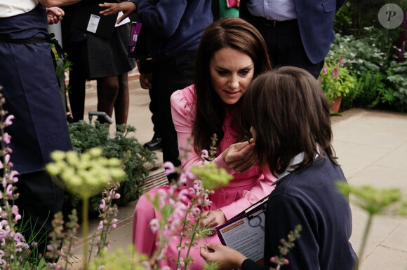 Catherine (Kate) Middleton, princesse de Galles, participe au pique-nique des enfants à l'exposition horticole "Chelsea Flower Show" à l'hôpital royal de Chelsea à Londres, Royaume Uni, le 22 mai 2023. 
