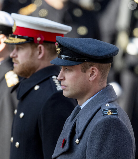 Mais pour cette nouvelle étape, il ne sera pas entouré par 100% des membres de la famille royale.
Le prince William, duc de Cambridge, le prince Harry, duc de Sussex - La famille royale d'Angleterre lors du National Service of Remembrance à Londres le 10 novembre 2019.