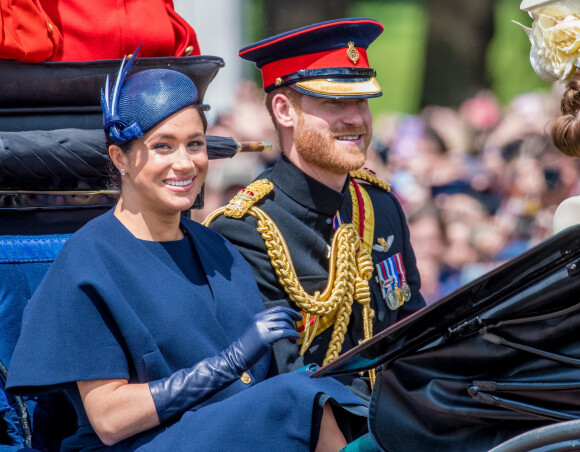 Le prince Harry et Meghan Markle première apparition publique de la duchesse depuis la naissance du bébé royal Archie lors de la parade Trooping the Colour 2019. Londres, le 8 juin 2019.