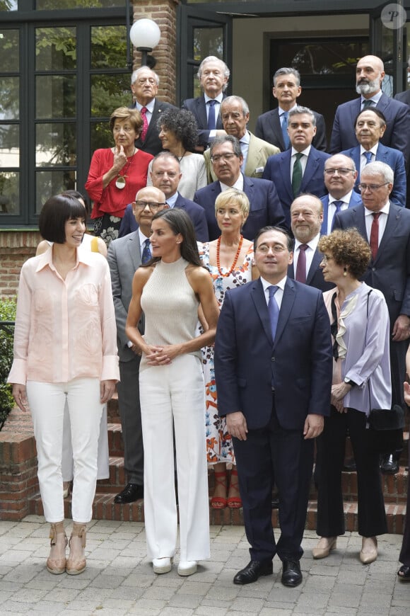 La reine Letizia d'Espagne, la ministre des sciences et le ministre des Affaires Etrangères à son arrivée à la réunion du Conseil d'administration de la Residencia de Estudiantes. Le 27 juin 2023 à Madrid (Espagne).
