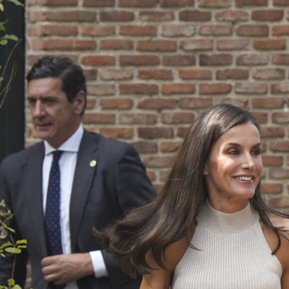 La reine Letizia d'Espagne, la ministre des sciences et le ministre des Affaires Etrangères à son arrivée à la réunion du Conseil d'administration de la Residencia de Estudiantes. Le 27 juin 2023 à Madrid (Espagne).