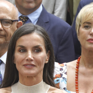 La reine Letizia d'Espagne à son arrivée à la réunion du Conseil d'administration de la Residencia de Estudiantes. Le 27 juin 2023 à Madrid (Espagne).