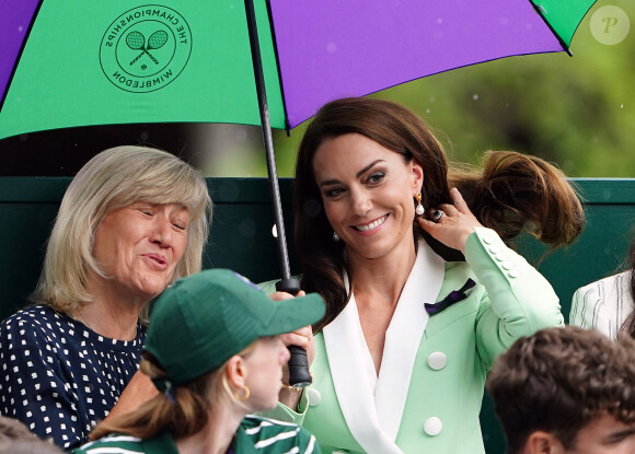 Catherine (Kate) Middleton dans les tribunes lors du tournoi de Wimbledon 2023 au All England Lawn Tennis and Croquet Club de Londres, Royaume Uni, le 4 juillet 2023. 