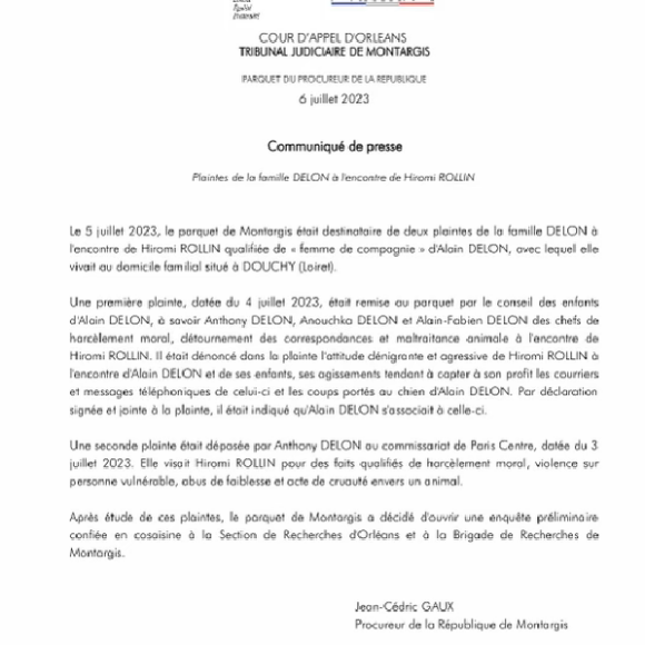 Voici le communiqué officiel annonçant l'ouverture de l'enquête préliminaire.