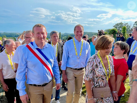 Alain Darbon (maire de Saint-Léonard-de-Noblat), Christian Prudhomme, Corinne Poulidor - Cérémonie en hommage à Raymond Poulidor pour le départ du Tour de France depuis son village à Saint-Léonard-de-Noblat le 9 juillet 2023. © Fabien Faure/Bestimage