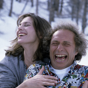 En France, à Pra-Loup, rendez-vous avec Pierre Rirchard et Jane Birkin. Avril 1986 © Michel Croizard via Bestimage