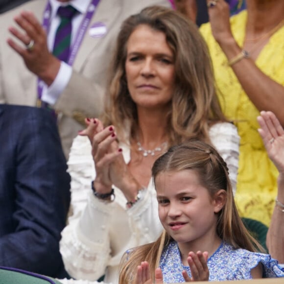 Kate Middleton, la princesse Charlotte et le prince George - Kate Middleton, le prince William, le prince George et la princesse Charlotte de Galles ont assisté à la finale du tournoi de Wimbledon, remportée par Carlos Alcaraz face à Novak Djokovic. Londres, 16 juillet 2023.