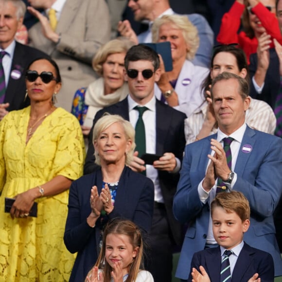 Kate Middleton, le prince William, le prince George et la princesse Charlotte de Galles - Kate Middleton, le prince William, le prince George et la princesse Charlotte de Galles ont assisté à la finale du tournoi de Wimbledon, remportée par Carlos Alcaraz face à Novak Djokovic. Londres, 16 juillet 2023.