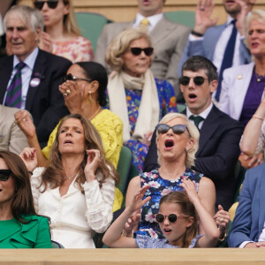 Kate Middleton, son fils George de Galles et sa fille Charlotte de Galles - Kate Middleton, le prince William, le prince George et la princesse Charlotte de Galles ont assisté à la finale du tournoi de Wimbledon, remportée par Carlos Alcaraz face à Novak Djokovic. Londres, 16 juillet 2023.