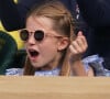 Et s'est éclatée derrière ses lunettes de soleil. 
Charlotte de Galles - Kate Middleton, le prince William, le prince George et la princesse Charlotte de Galles ont assisté à la finale du tournoi de Wimbledon, remportée par Carlos Alcaraz face à Novak Djokovic. Londres, 16 juillet 2023.