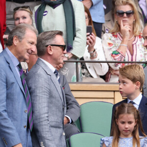 Le prince William, son fils George et sa fille Charlotte de Galles, Daniel Craig - Kate Middleton, le prince William, le prince George et la princesse Charlotte de Galles ont assisté à la finale du tournoi de Wimbledon, remportée par Carlos Alcaraz face à Novak Djokovic. Londres, 16 juillet 2023.