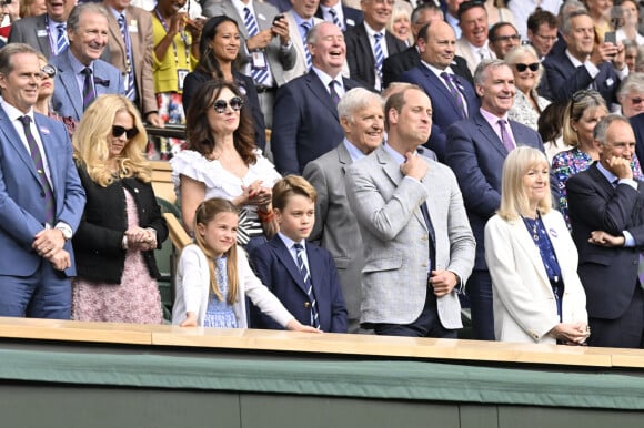 Kate Middleton, le prince William, le prince George et la princesse Charlotte de Galles - Kate Middleton, le prince William, le prince George et la princesse Charlotte de Galles ont assisté à la finale du tournoi de Wimbledon, remportée par Carlos Alcaraz face à Novak Djokovic. Londres, 16 juillet 2023.