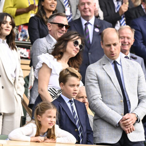 Kate Middleton, le prince William, le prince George et la princesse Charlotte de Galles ont assisté à la finale du tournoi de Wimbledon, remportée par Carlos Alcaraz face à Novak Djokovic. Londres, 16 juillet 2023.