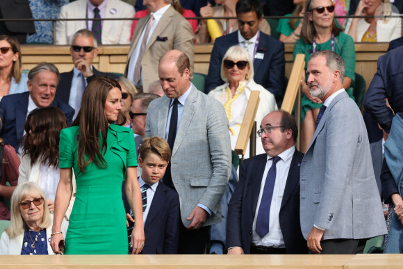Kate Middleton, le prince William, le prince George et la princesse Charlotte de Galles ont assisté à la finale du tournoi de Wimbledon, remportée par Carlos Alcaraz face à Novak Djokovic. Londres, 16 juillet 2023. Photo by Stephen Lock / i-Images/ABACAPRESS.COM