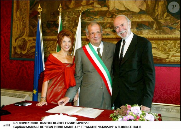 Mariage de Jean-Pierre Marielle et Agathe Natanson à Florence, le 4 octobre 2003.