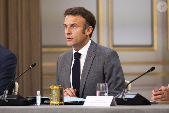 Le président de la République Emmanuel Macron - Premier conseil des ministres du vendredi 21 juillet 2023 au Palais de l'Elysée à Paris, à l'issue du remaniement ministériel © Jean-Baptiste Autissier / Bestimage