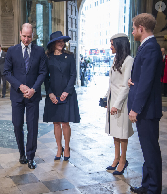 Le prince William, duc de Cambridge, Kate Catherine Middleton (enceinte), duchesse de Cambridge, Meghan Markle et le prince Harry - La famille royale d'Angleterre lors de la cérémonie du Commonwealth en l'abbaye Westminster à Londres. Le 12 mars 2018 