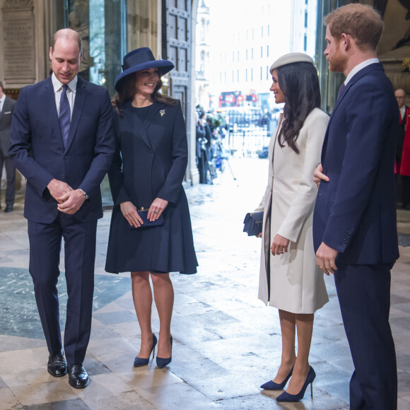 Le prince William, duc de Cambridge, Kate Catherine Middleton (enceinte), duchesse de Cambridge, Meghan Markle et le prince Harry - La famille royale d'Angleterre lors de la cérémonie du Commonwealth en l'abbaye Westminster à Londres. Le 12 mars 2018 