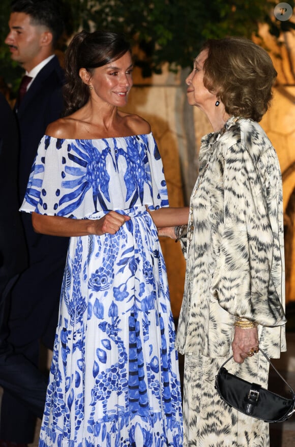 Le 3 août 2023, à peine arrivés sur leur lieu de villégiature pour une pause "officielle", la reine Letizia d'Espagne et son époux le roi Felipe VI ont organisé une très belle réception.
La reine Letizia d'Espagne et Sophie de Grèce - Réception au palais de Marivent, à Palma de Majorque. Le 3 août 2023.