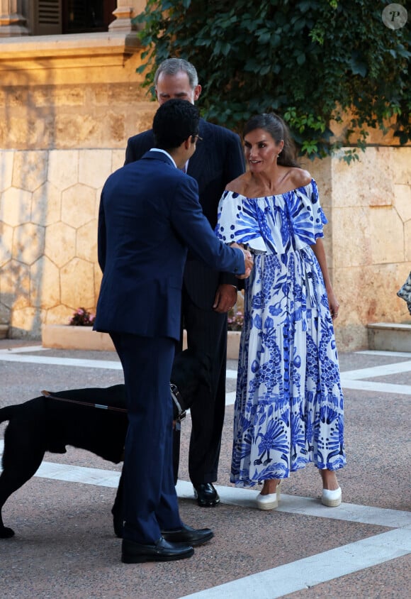 La reine Letizia d'Espagne, le roi Felipe IV - Réception au palais de Marivent, à Palma de Majorque. Le 3 août 2023.