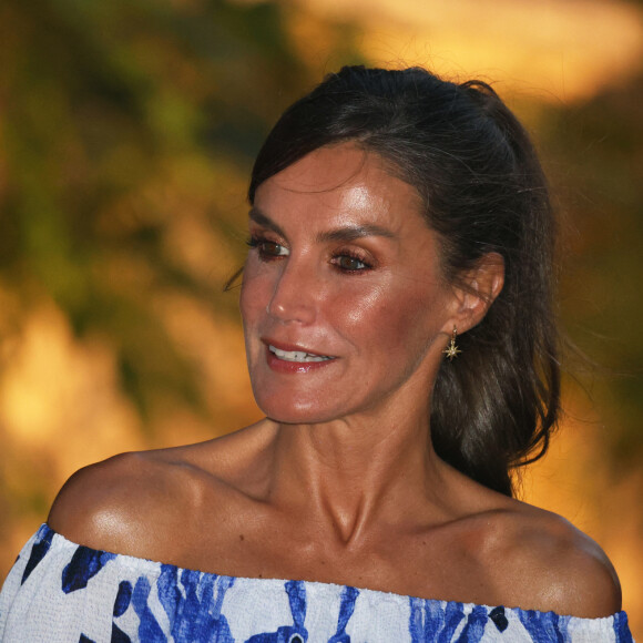 La reine Letizia d'Espagne, le roi Felipe IV et Sophie de Grèce - Réception au palais de Marivent, à Palma de Majorque. Le 3 août 2023.