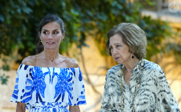 La reine Letizia d'Espagne et Sophie de Grèce - Réception au palais de Marivent, à Palma de Majorque. Le 3 août 2023.