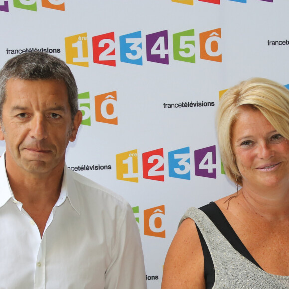 Michel Cymes, Marina Carrère d'Encausse et Benoît Thévenet - Conférence de presse de rentrée de France Télévisions, le 28 août 2012 à Paris.