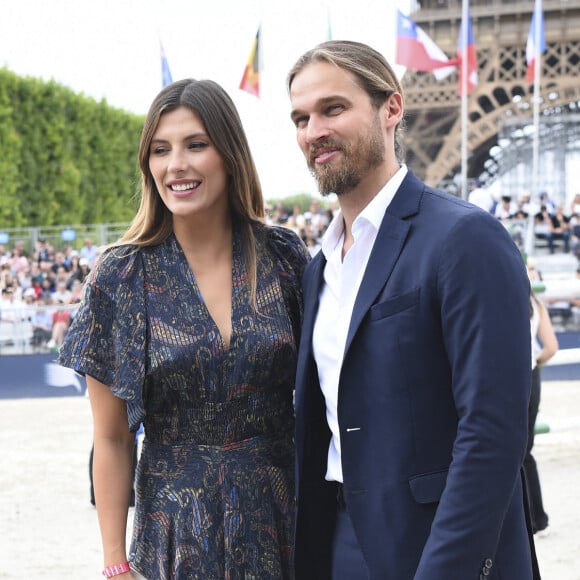 Camille Cerf (ambassadrice Jumping 2022) et son compagnon Theo Fleury - Prix Saint Laurent Eiffel Challenge CSI5 lors de la 8ème édition du "Longines Paris Eiffel Jumping" au Champ de Mars à Paris le 26 juin 2022. © JB Autissier / Panoramic / Bestimage 