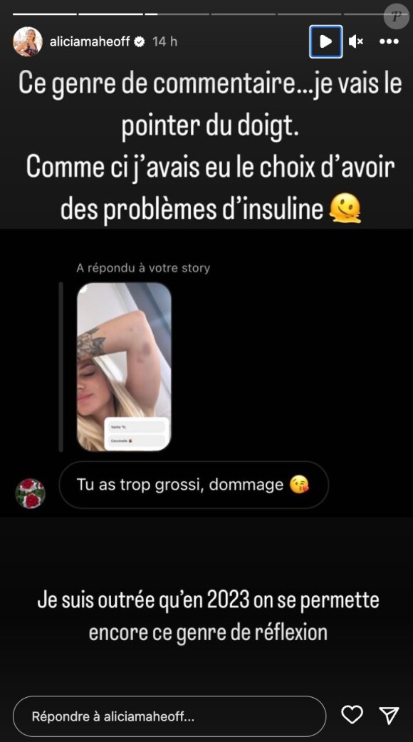 Via sa story ce mercredi 9 août 2023, l'ex-belle soeur de Carine a relayé le message axé sur son physique qu'un internaute s'est permis de lui en envoyer en privé. Sur la capture en question, on peut ainsi lire : "Tu as grossi, dommage."