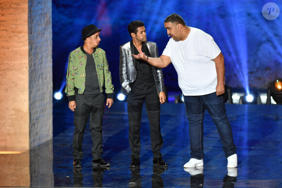 L'humoriste issu du Jamel Comedy Club est hospitalisé à Marrakech entre la vie et la mort
Exclusif - Booder, Jamel Debbouze et Wahid Bouzidi - Festival "Marrakech du Rire 2018" à Marrakech, Maroc, le 24 juin 2018. © Rachid Bellak/Bestimage