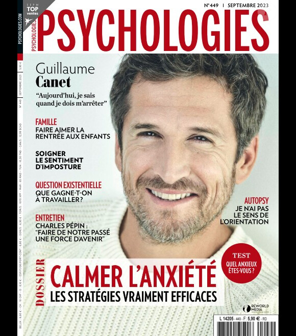 Guillaume Canet en couverture du magazine "Psychologies" pour son numéro de septembre 2023. 