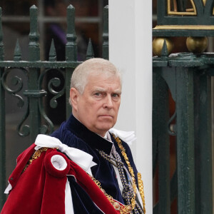 Le prince Andrew, duc d'York - Sortie de la cérémonie de couronnement du roi d'Angleterre à l'abbaye de Westminster de Londres, Royaume Uni, le 6 mai 2023. 