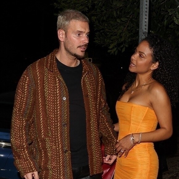 Exclusif - Christina Milian et son mari M. Pokora (Matt Pokora) à la sortie du restaurant Catch Steak House à West Hollywood, Los Angeles, Californie, Etats-Unis, le 6 janvier 2023. Christina est avec un à emporter. 